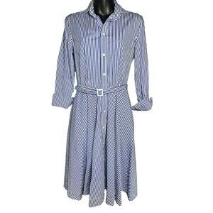 Polo Ralph Lauren Ladies Button Down Dress Sz 2 Blue White Pinstripe With Belt